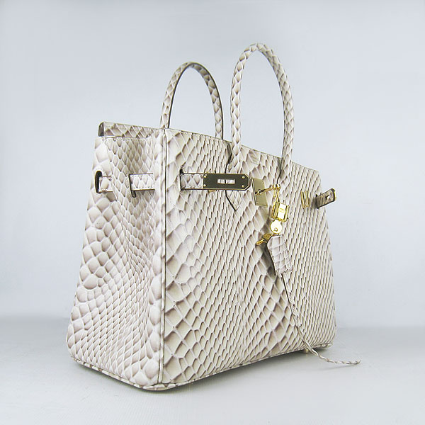 High Quality Fake Hermes Birkin 35CM Fish Veins Leather Bag Cream 6089 - Click Image to Close